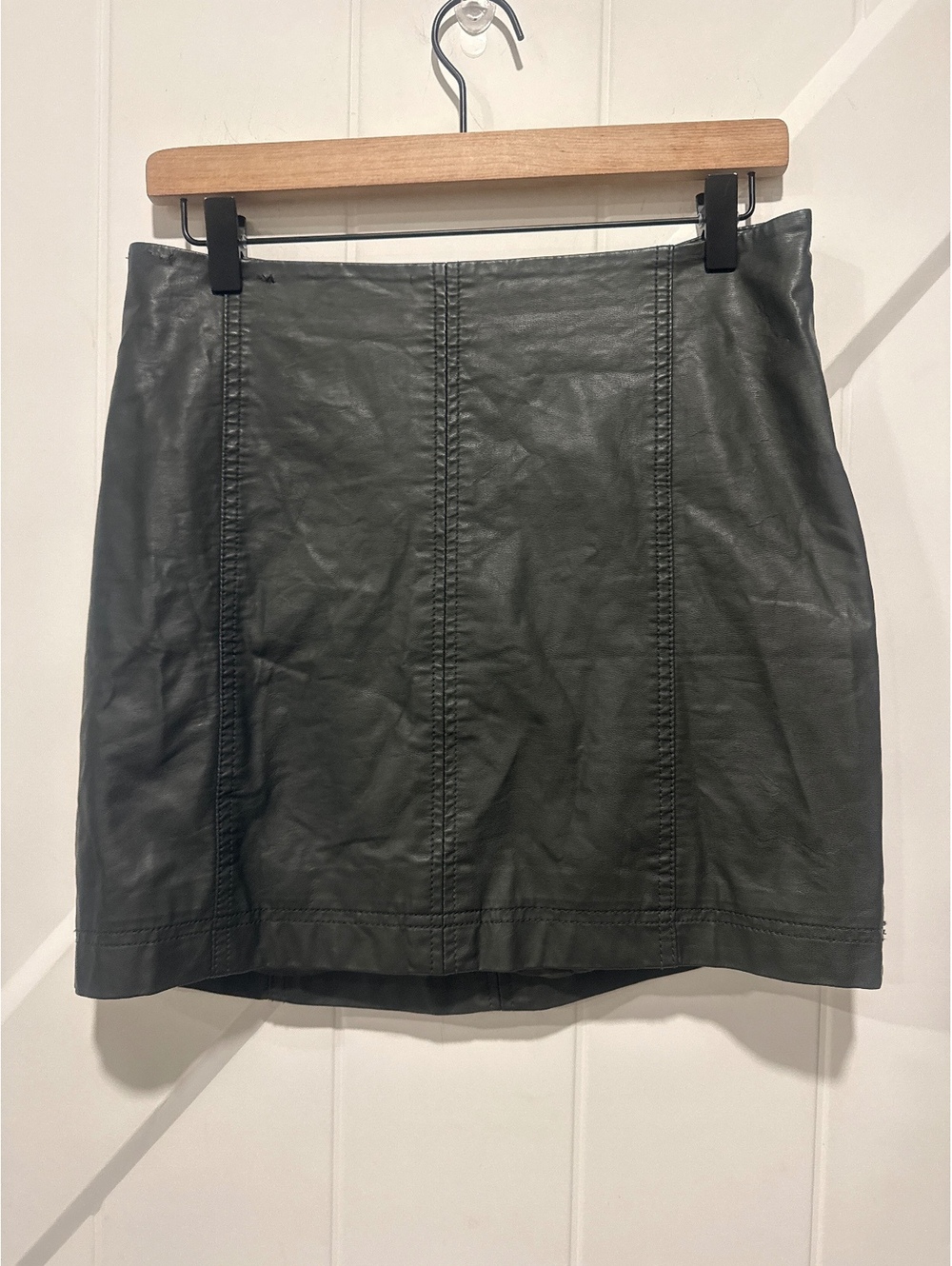 Free People Faux Leather Mini Skirt in Olive Green, Size 8